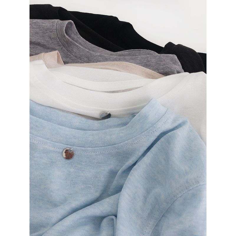 

Silky Cool Feeling Tencel Long sleeves Shirt Women Summer Breathable Thin Loose Slimming Student round Neck Sun Protection Knit Easiest for match Black M