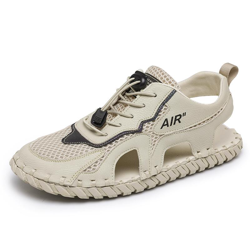 Fashion Handmade Sandals Mens Tide Summer New Style Toe Cap Outdoor Leisure Sports Hollow Sandals Beach Shoes Mesh Men Rubber Sole