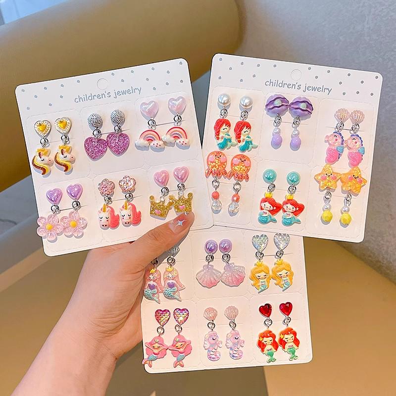 Kreskówkowe kolczyki dla dziewczynek bez przekłuwania - Słodkie, bezbolesne, letnie akcesoria na uszy dla dziecka