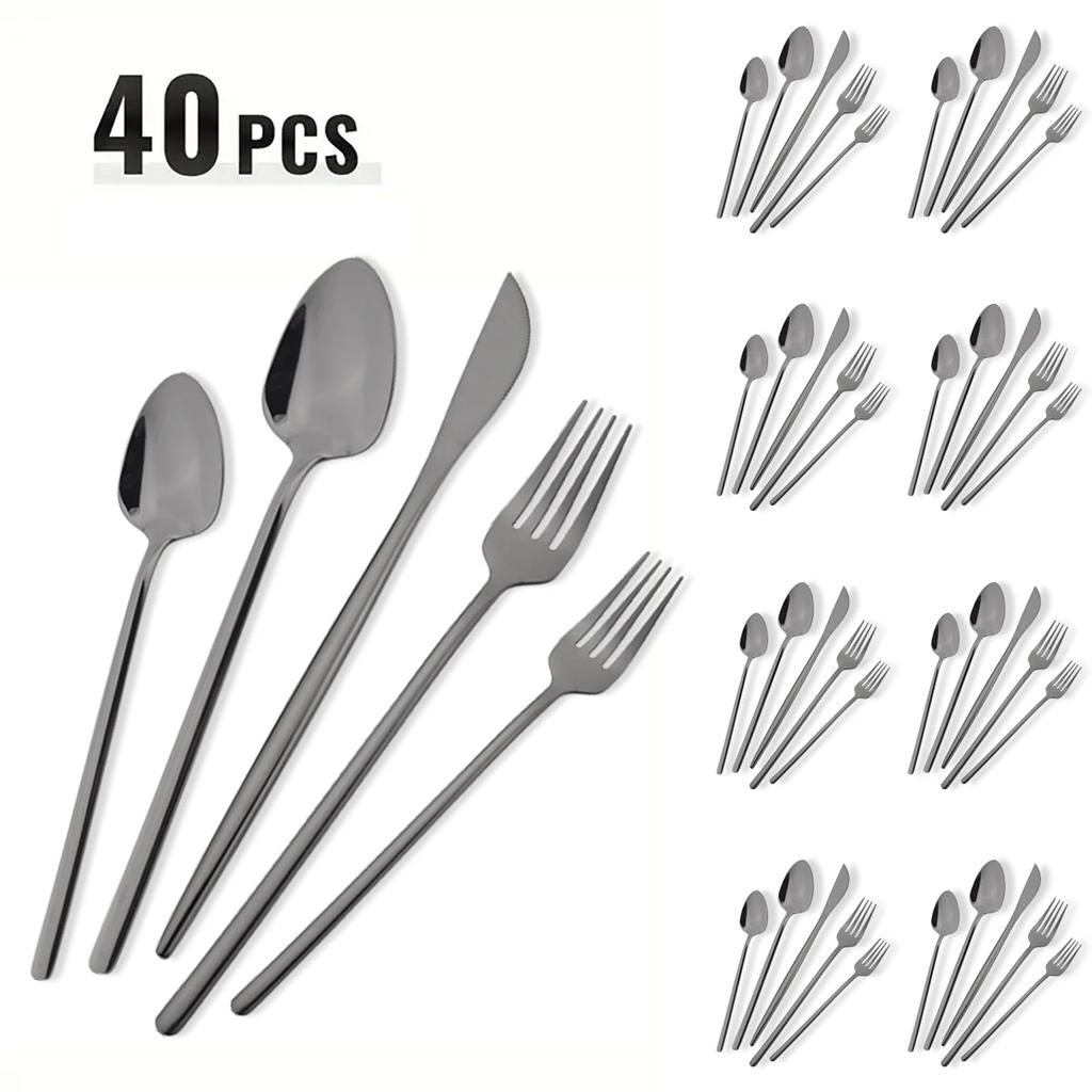 40pcs Rose Gold Dinnerware Set Mirror Fork Knife Spoon Tableware Western Stainless Steel Cutlery Set Dessert Fork Spoon Flatware