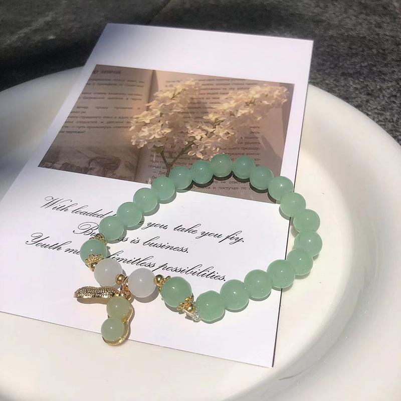 Forest Butterfly Glass Bracelet with Ice-Cracked Flower Beads