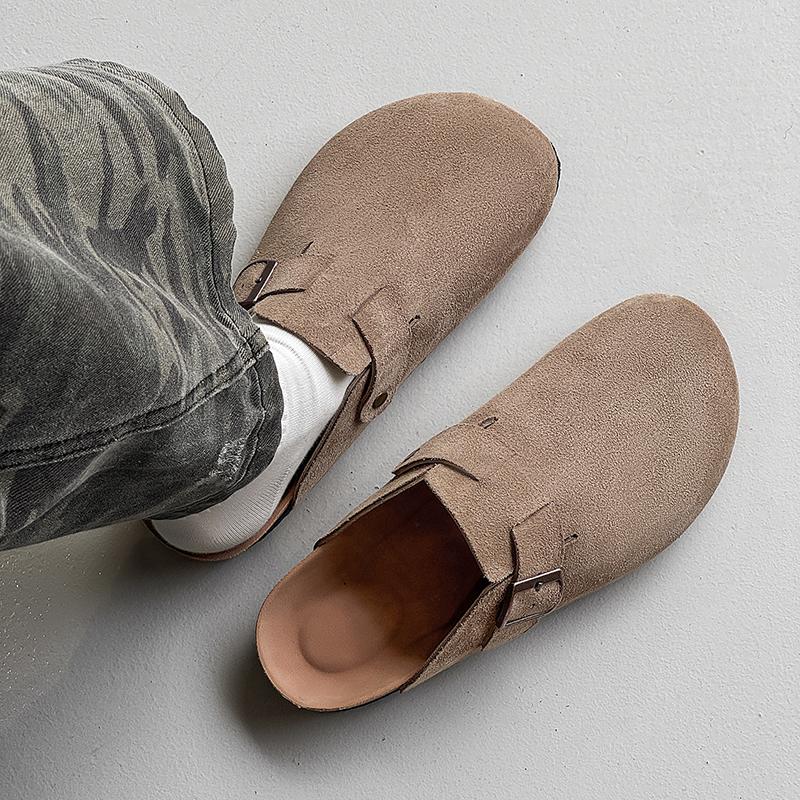 Half Shoes For Men Mules Suede Leather Loafers Slippers Open-Back Casual Shoes Backless Slides Sandal Platform Slip On Flats