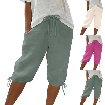 Capris Pants For Womens Half Pants High Waisted Casual Shorts Drawstring Knee Length With Pockets