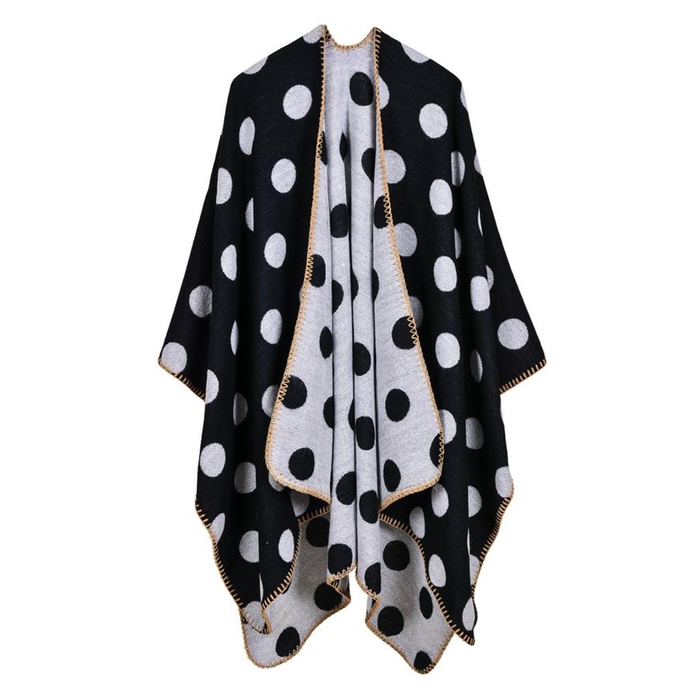 Female Lengthened Thick Furcal Round Dot Cloak Fashionable Tippet Shawl for Winter Autumn Christmas Gift