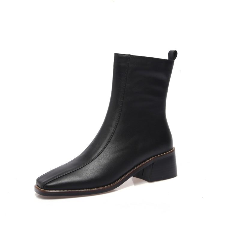 Fashion New Autumn Winter Split Leather Women Boots Fashion Chelsea Boots for Women Square Toe Short Boots High Heels Botines Mujer