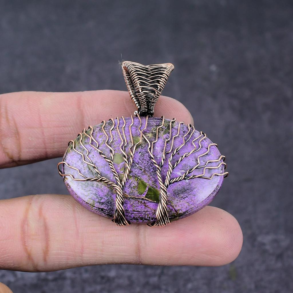 Purpurite Naturelle Fait Main Fil de Cuivre Enroulé Pendentif Arbre de Vie 1.81" q4T65