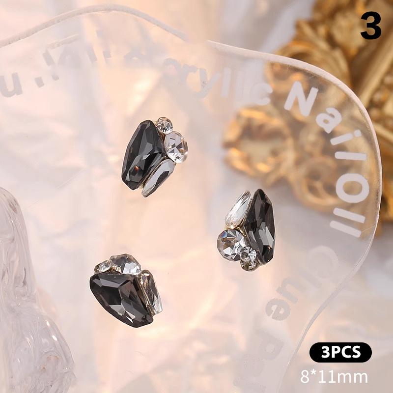 3ks transparentní černé diamantové šperky na nehty Love Square Šumivé vrtačky na nehty Perlové doplňky na nehty