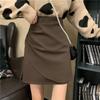 Khaki High Waist Irregular A-Line Skirt - Spring/Autumn Plus Size Slimming Hip-Hugging Design