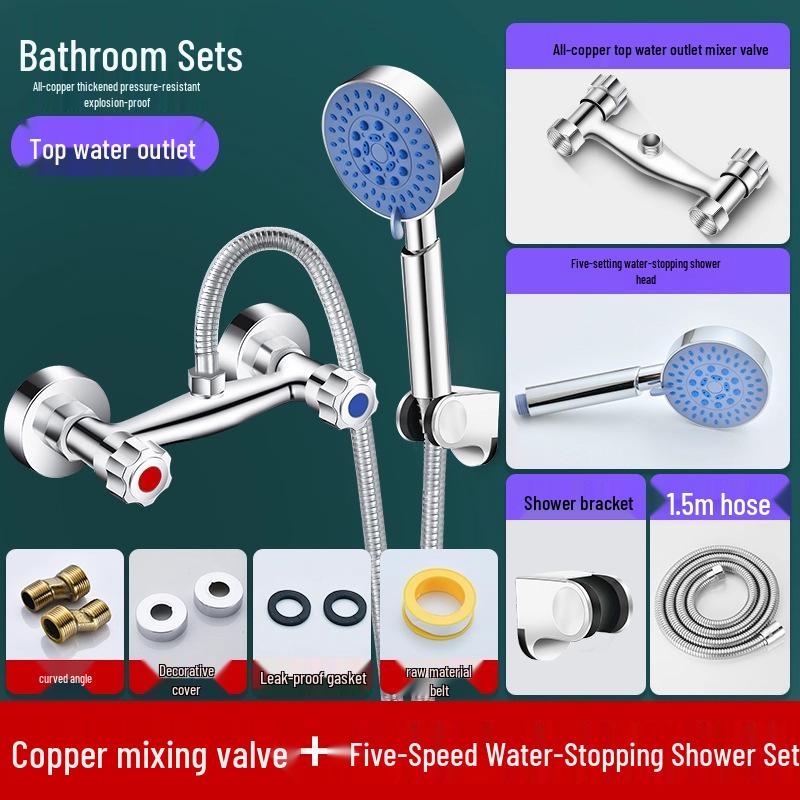 Allcopper And Handle Dual Shower Bath Faucet With Hotcold Mixer Valve