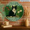2D Flat, 1pc Round Waterproof Aluminum Hanging Sign, Vintage Green Background Tuxedo Cat Daisy Floral Funny Quote Print, Rustic Metal Plaque, Cat