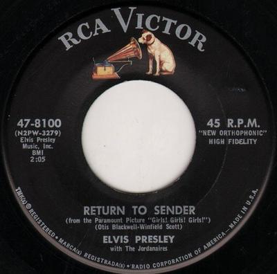 7inch Record ELVIS PRESLEY, THE JORDANAIRES - Return To Sender / Where Do You Com 478100 RCA VICTOR 1962 US Rock Used