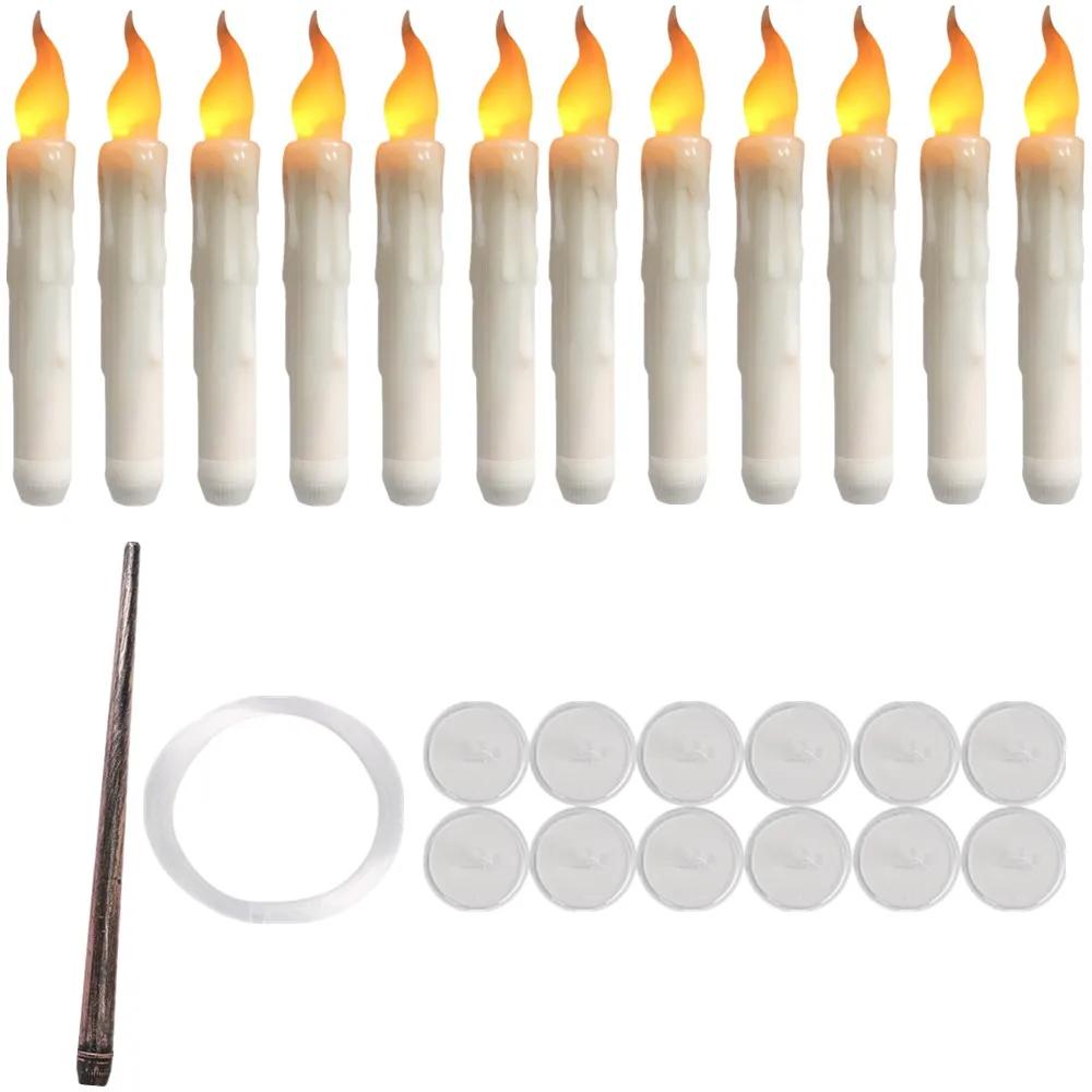 Floating Candles with Wand Magic Hanging Candles Flameless Flickering LED Taper Candle with Wand Remote Battery Window Candles