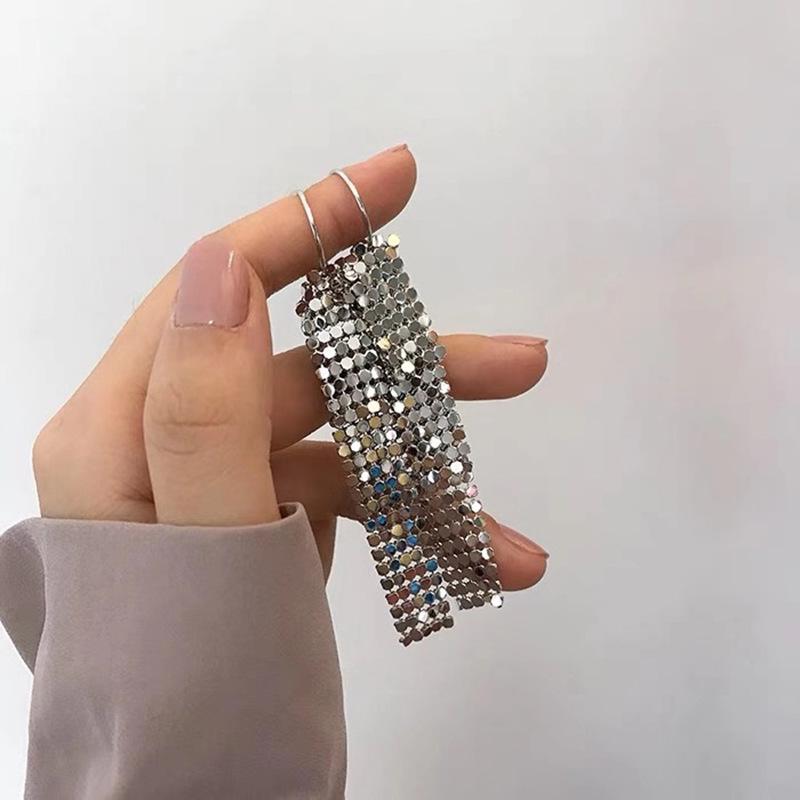 Exquisite S925 Silver Needle Sequin Tassel Dangle Earrings - Elegant European & American Fashion Long Hoops