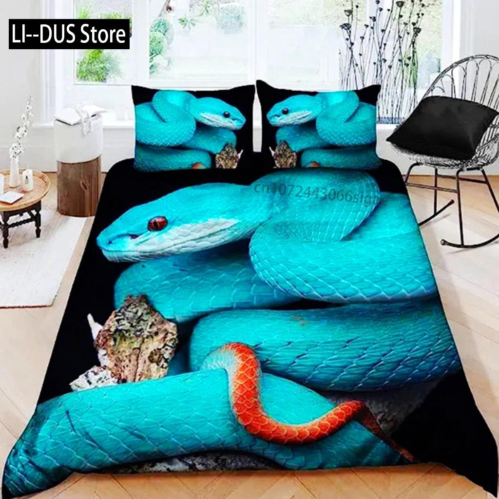 3D Snake Duvet Cover Green Snake Duvet Cover 3D Reptile Print Bedding Set Wild Animal Quilt Cover For Room Decor Women Men Teen