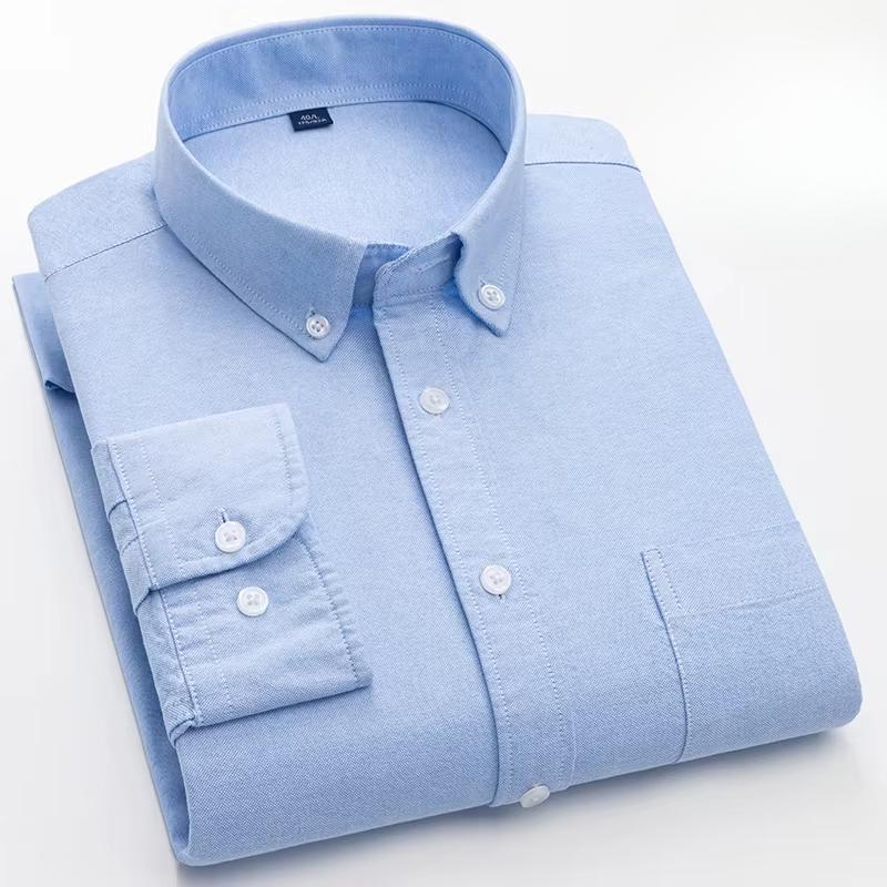 100% Baumwolle Oxford Langarmhemden für Herren Langarm Slim Fit Formell Unifarben Hemd Freizeit Elegant Karierte Oberteile Schwarze Kleidung