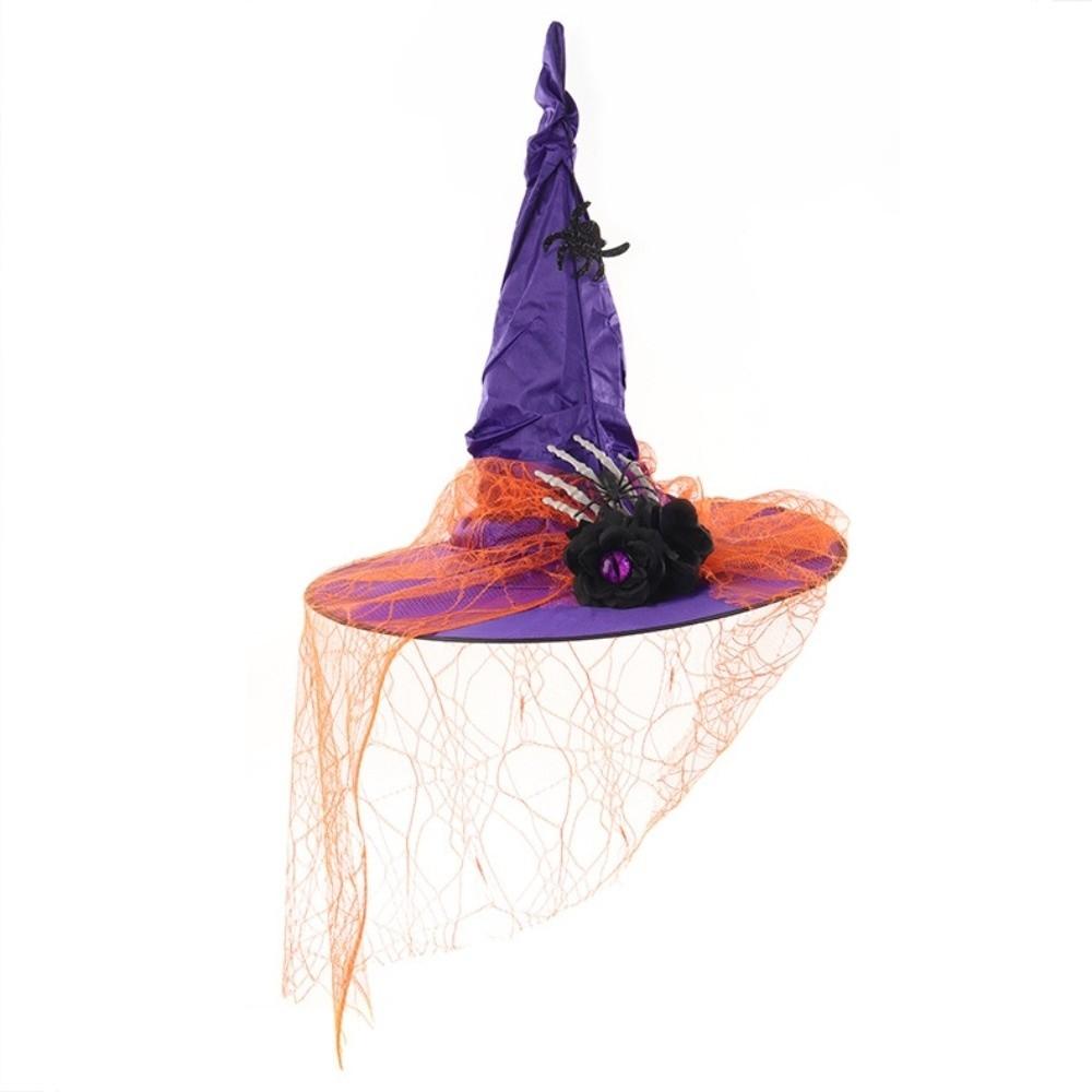 Lace Witch Hat Eyeball Flower Wizard Cap Cool Halloween Hat  Parties