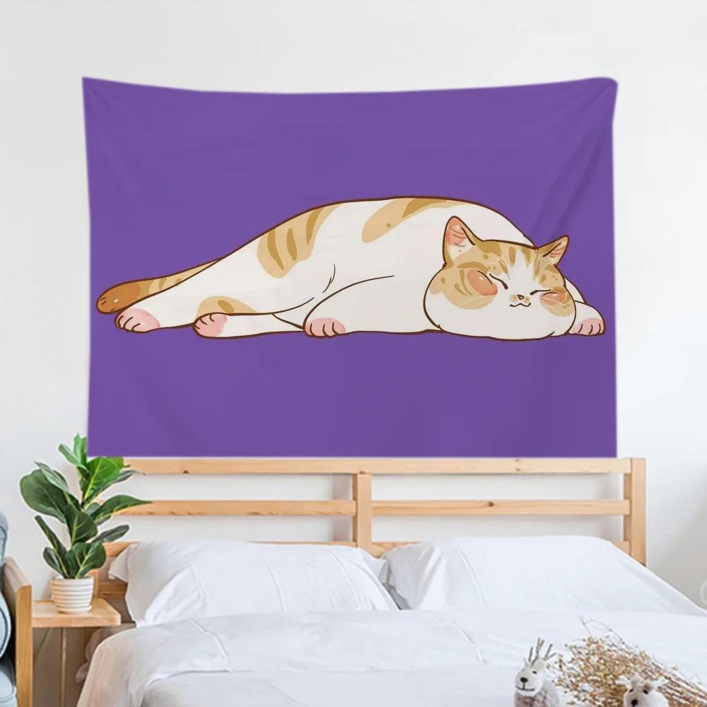

Милый кот гобелен для офиса, гостиной, украшения, домашний настенный гобелен 100x75cm