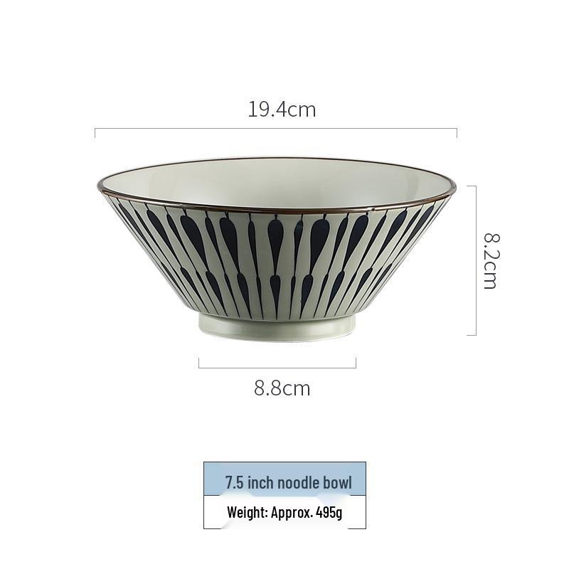 Japanisches gestreiftes Keramikschüssel- und Teller-Set - Neujahrsgeschirr & Einweihungsgeschenk mit Essstäbchen