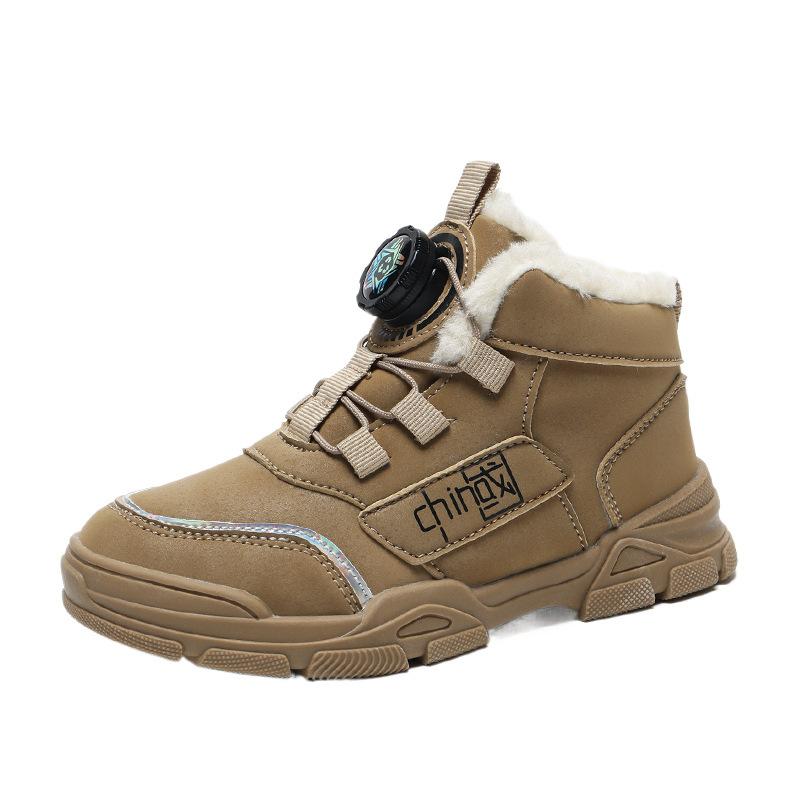 Boys' cotton shoes 2025 winter new velvet thickened button non-slip cotton shoes medium and older children's warm sports shoes