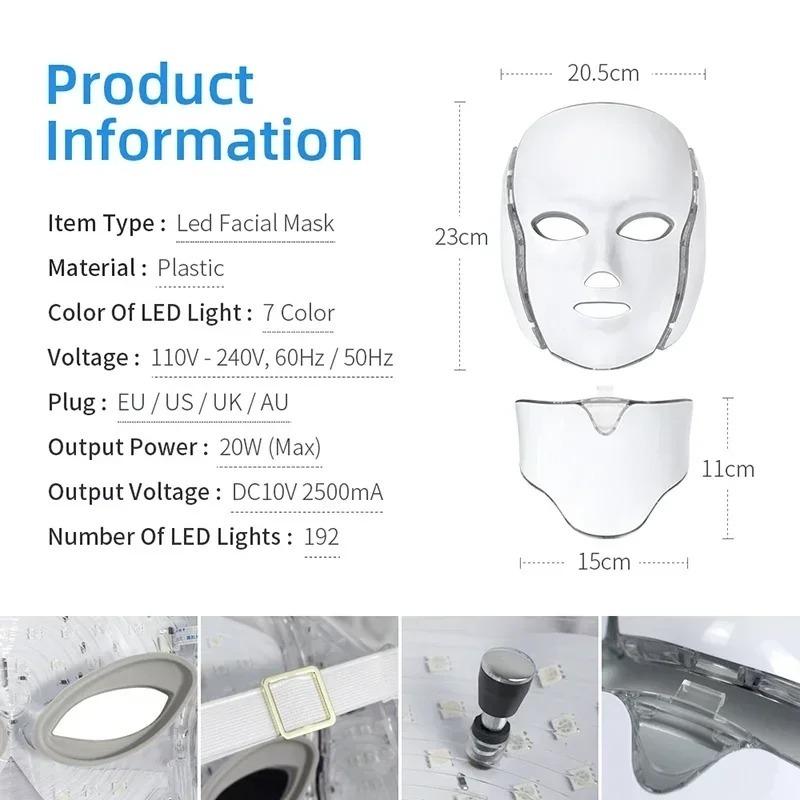 7 Colors LED Firming & Whitening Mask Facial Device - Facial & Neck Anti-Acne Professional Skin Therapy