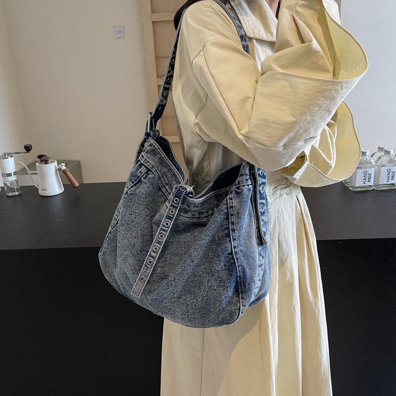 Große Tragetasche Damen Denim Schultertasche Unterarmtasche