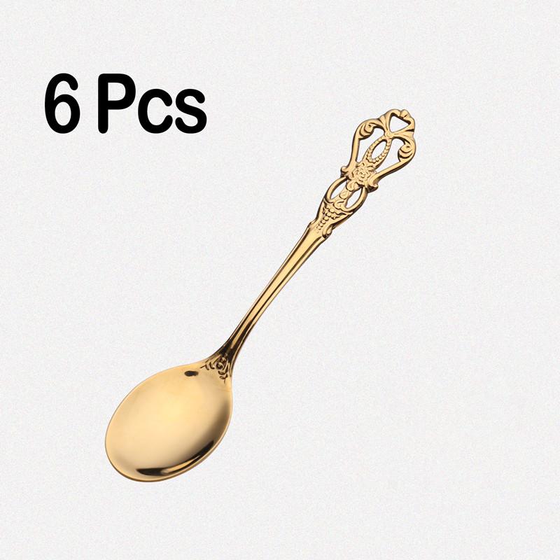 6pcs Royal Spoon Fork Set Gold Stainless Steel Luxury Dinnerware Ice Afternoon Tea Kitchen Dessert Tableware Silverware Gift