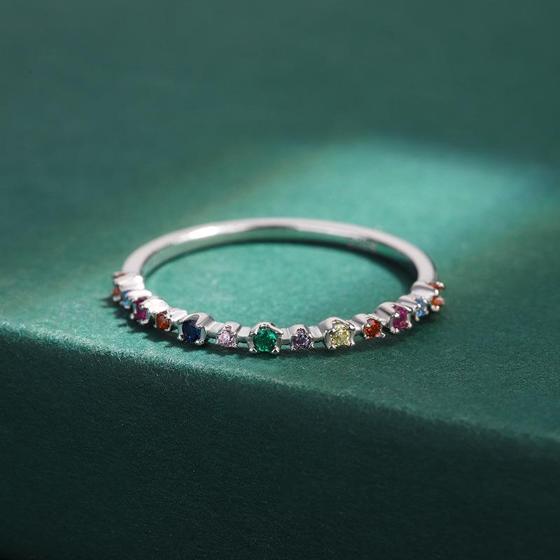 Colorful Zircon Sterling Silver Women's Ring - 925 Silver Graduation Birthday Gift