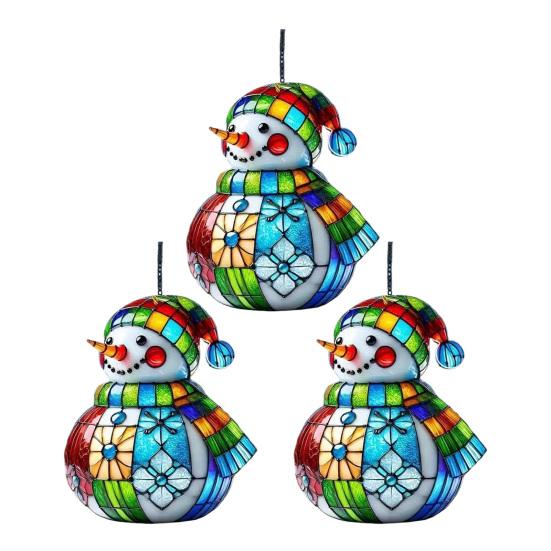 Yousheng Cute Snowman Suncatcher Acrylic Stained Glass Window Hanging Ornament for Christmas Car Indoor Outdoor Decor