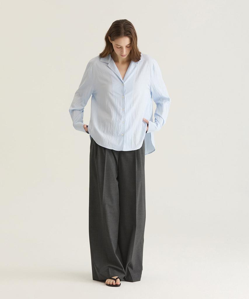 Oteumilkape Relaxed Open Collar Blouse - Sky Blue