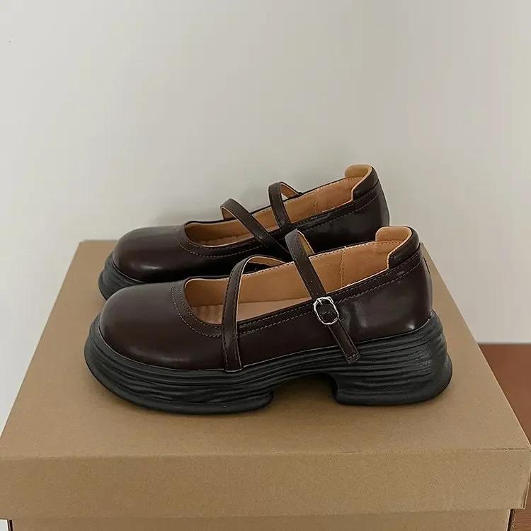 Pantofi Mary Jane cu platformă groasă de modă pentru femei, din piele lăcuită, cu cataramă dublă, pantofi cu curele la gleznă Woman2024, pantofi Lolita de primăvară, Y2K