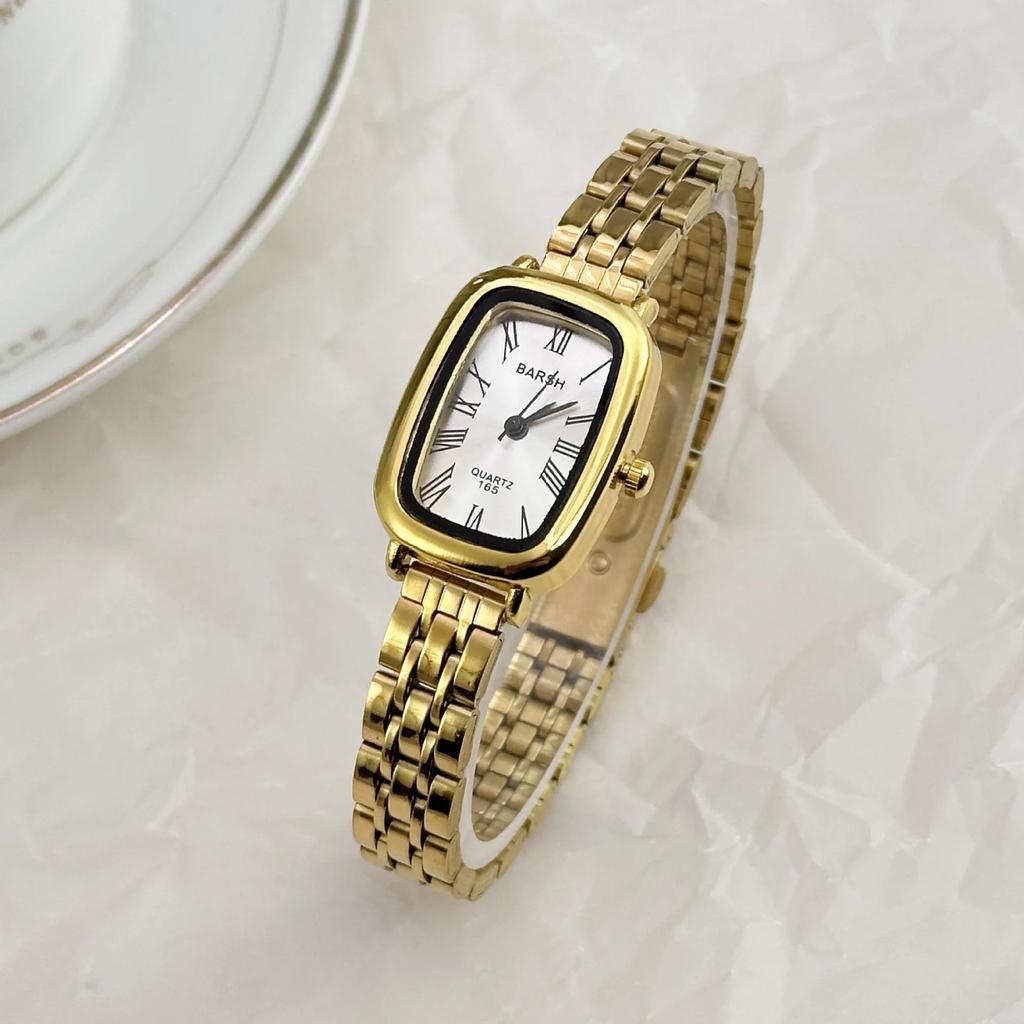 Modny damski zegarek kwarcowy Prosty elegancki kwadratowy cyferblat Złoty pasek ze stali nierdzewnej Zegarek na rękę Zegarki biznesowe Dropshipping Prezenty