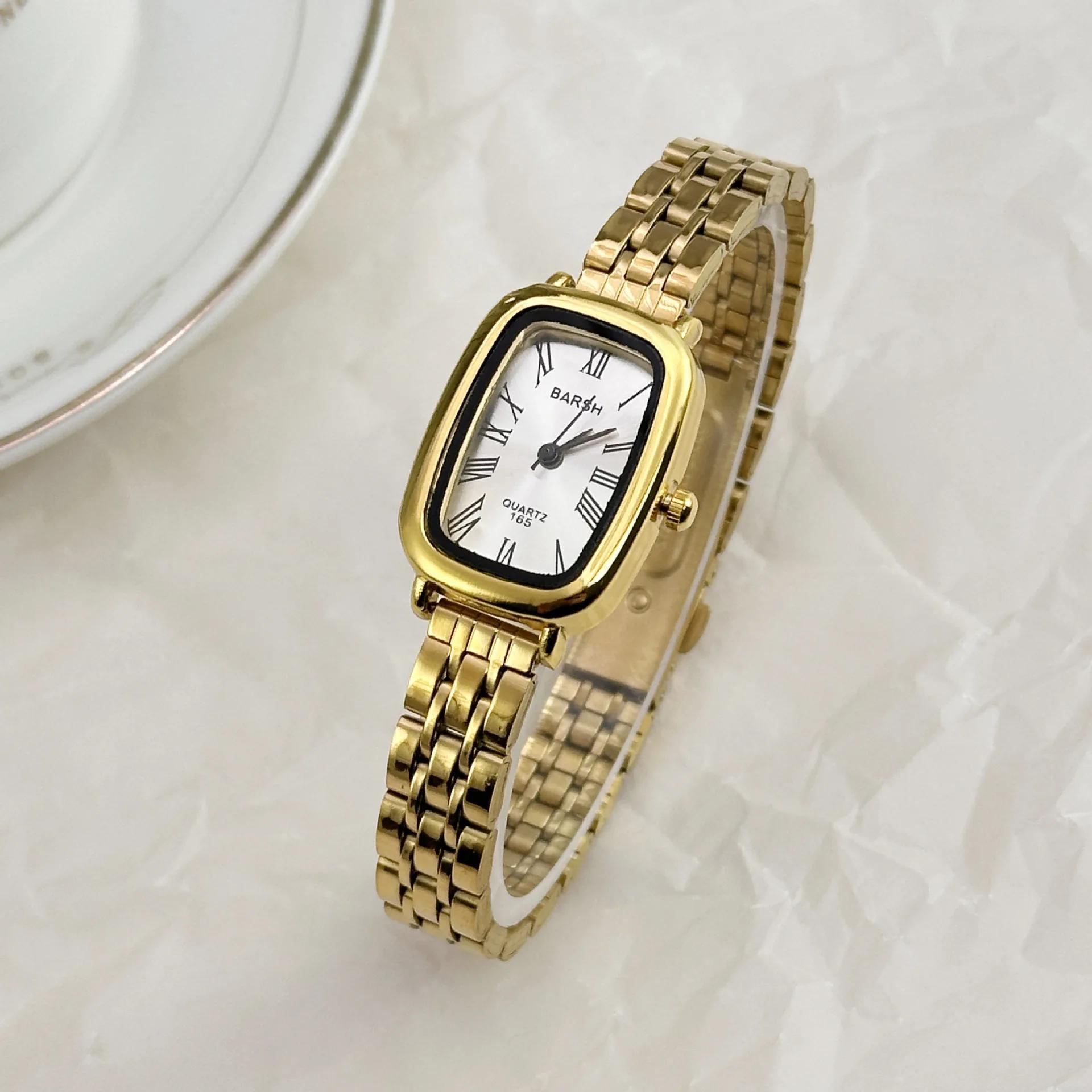 

Модные кварцевые женские часы Простые элегантные часы с квадратным циферблатом Золотой ремешок из нержавеющей стали Наручные часы Бизнес часы Дропшиппинг Подарки