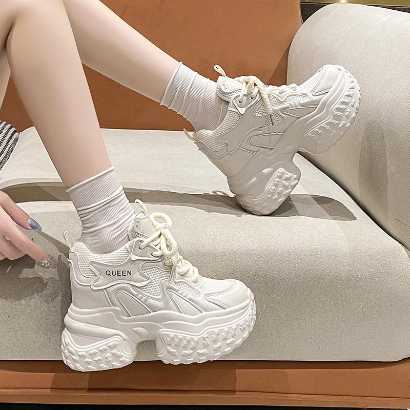 Fashion Spring Autumn Women Bling Chunky Sneakers Breathable Mesh Casual Shoes 10CM Wedge Heels Platform Shoes Fem Sports Dad Smehoes