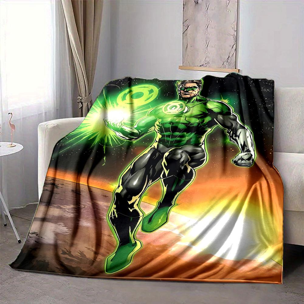 1pc Green Lantern Blanket Lightweight Flannel Throw For Sofa, Bed, Travel, Livingroom, Office, Couch, Chair, And Bed