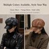 Versatile PU Beret Cap Solid Color Octagonal hat Casual Leather Painter Hat  Woman