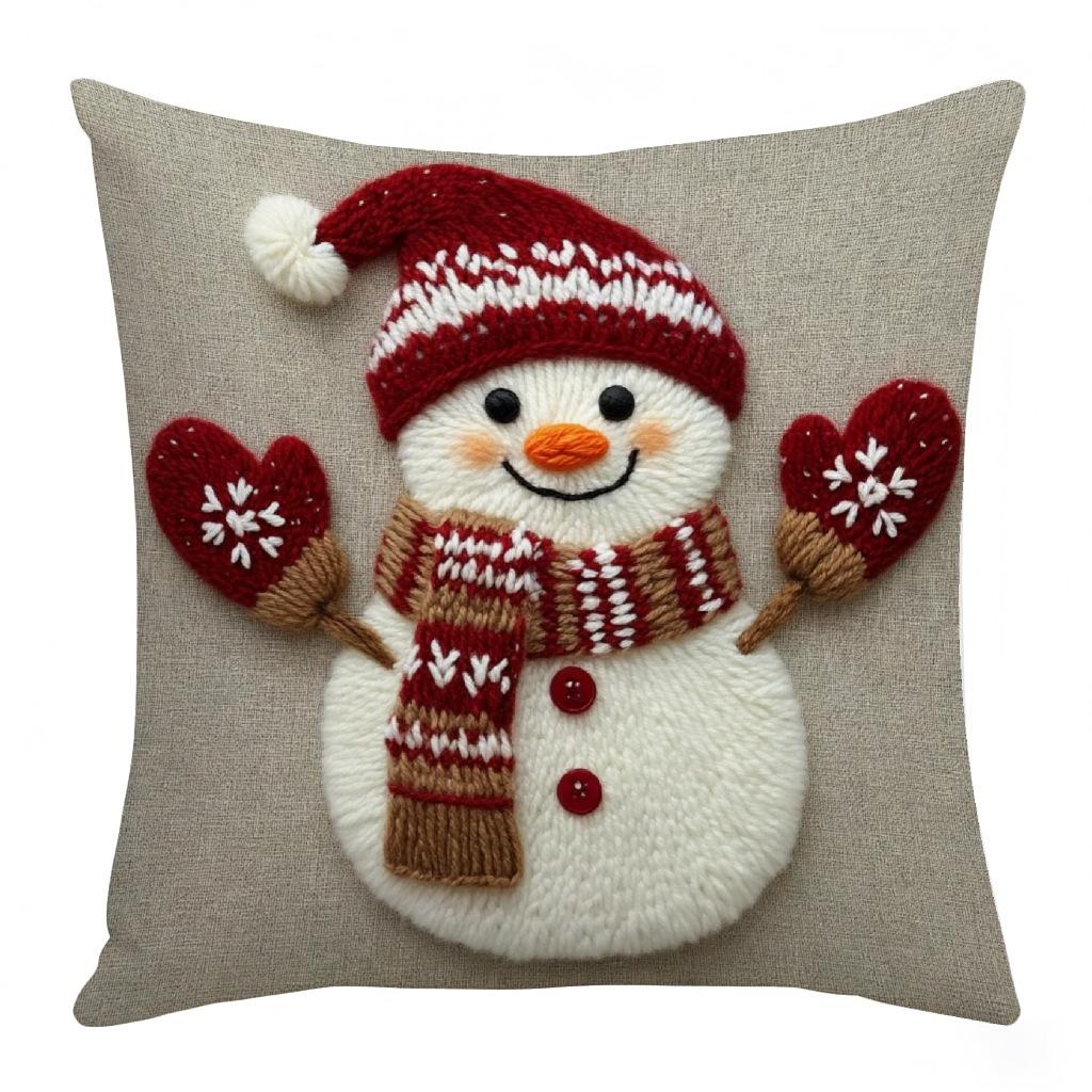 Christmas Embroidered Pillow Covers Set of 4 Santa Deer Snowman Cushion Cases Winter Holiday Sofa Decor (No Insert)