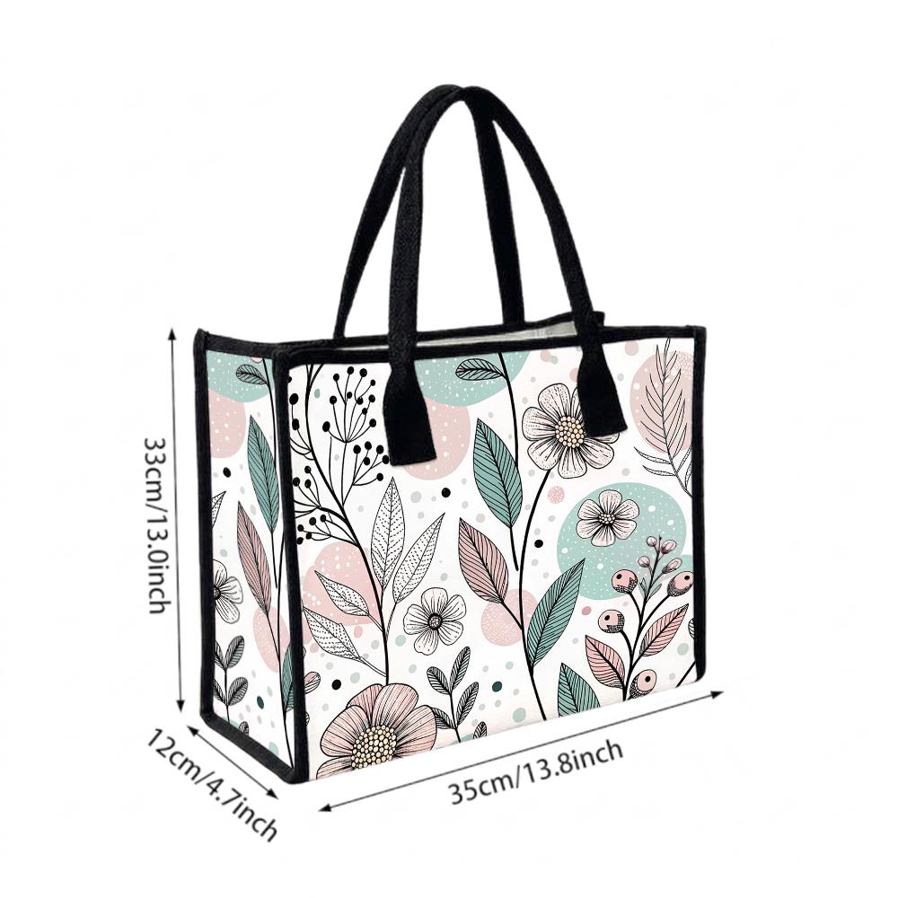 Cute Floral Print Casual Daily Tote Bag For Ladies Lightweight Fashionable Commuting Shoulder Bag Simple Practical Portable Shopping Bag