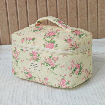 Vintage Flower Women's Quilted Cosmetic Bags Travel Portable Ladies Makeup Case Toiletry Storage Handbag Girls Zipper Pencil Bag