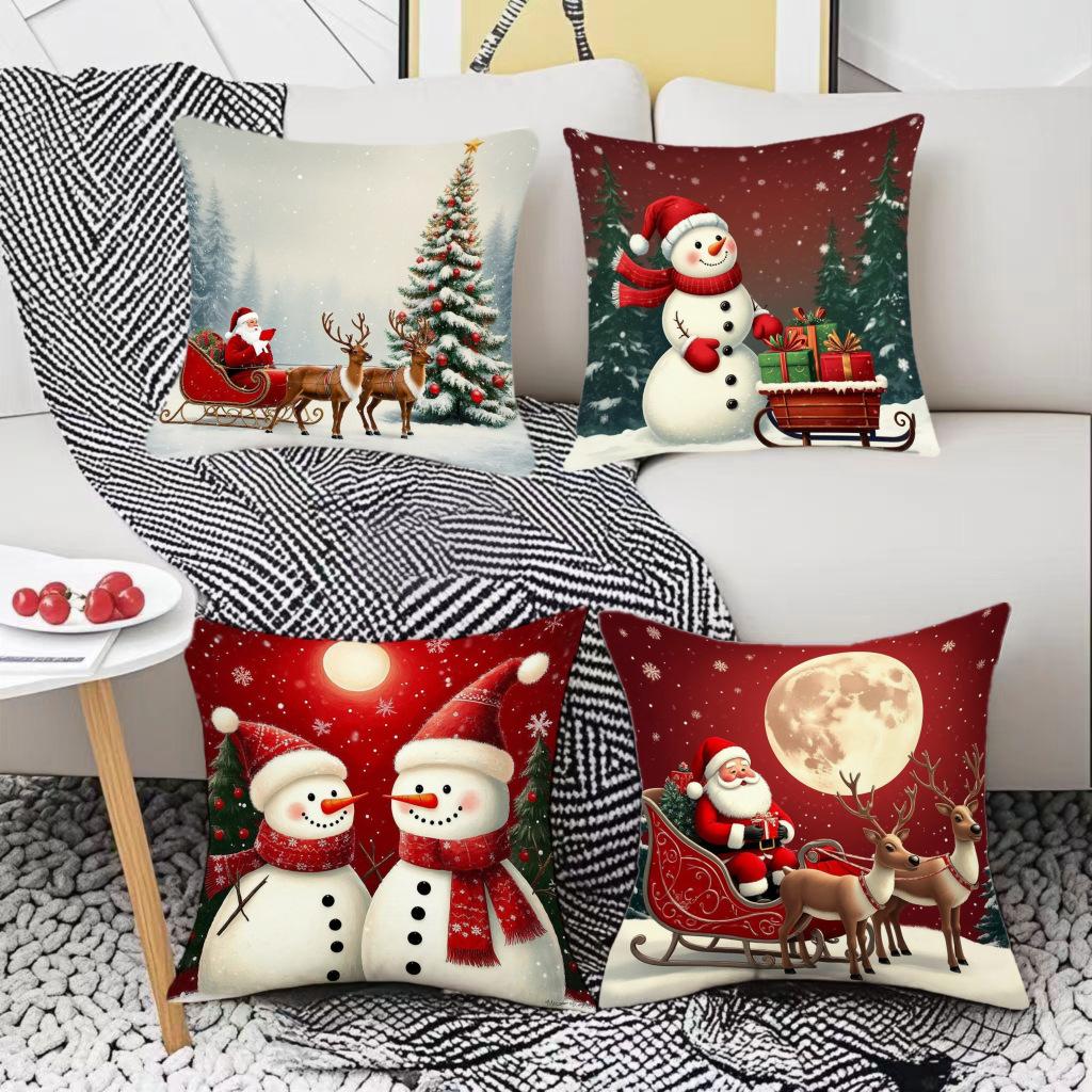 Christmas Snowman Elk Elements Pillow Print Festive Decoration Sofa Atmosphere Decorative Lumbar Cushion Pillow