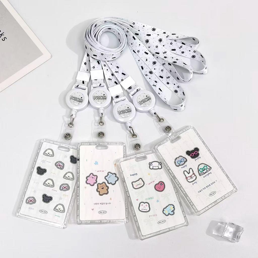 New Hard Card Sleeve with Lovely Dog Pattern Slide Cover Anti-Lost ID Holder for Student Photo Card Protector