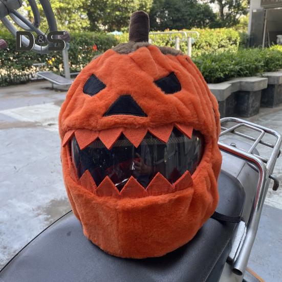 Halloween Pumpkin Motorcycle Helmet Cover High Visibility Dustproof Plush Cartoon Pumpkin Head Motorbike Full Helmet Protector Guard