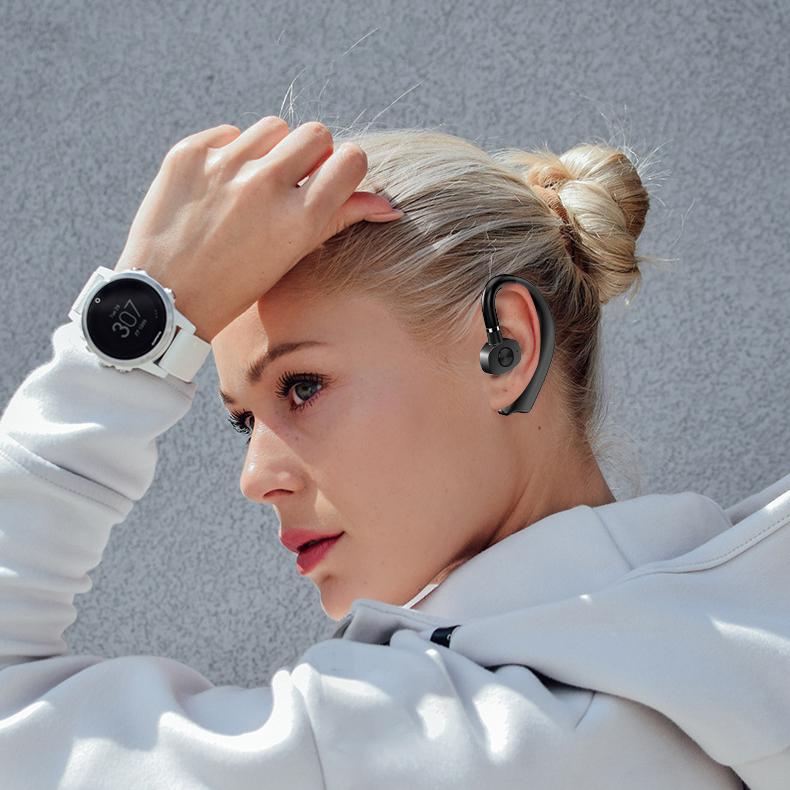ZY-10 1 To 2 Bluetooth5.0 Wireless Earhook Earphone with Mic Handsfree Noise Reduction Stereo Headphones for Samsung iPhone Xiaomi Phone