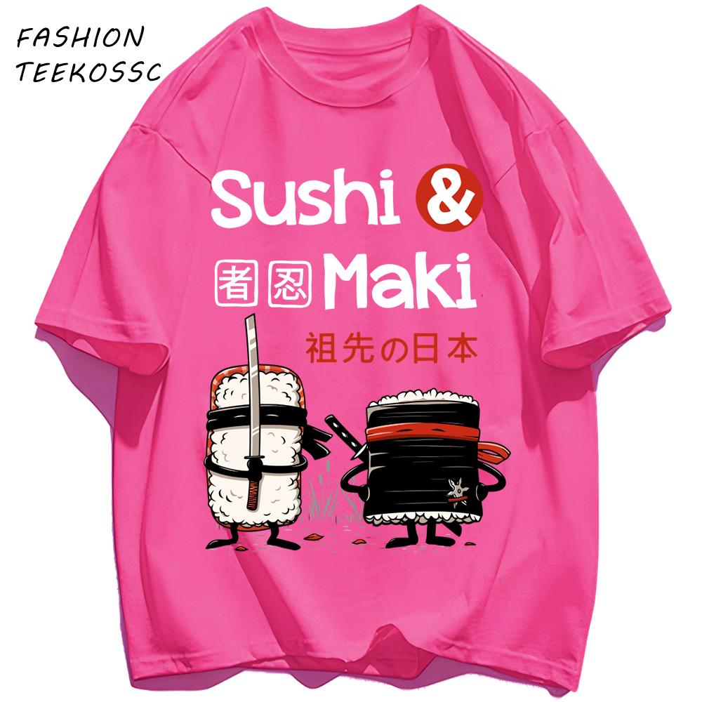 Sushi MakiS Japanese Cuisine Printing Men T Shirt Colour Casual Tops Cotton Trendy Tee Shirts Hip Hop Crewneck Man Clothes