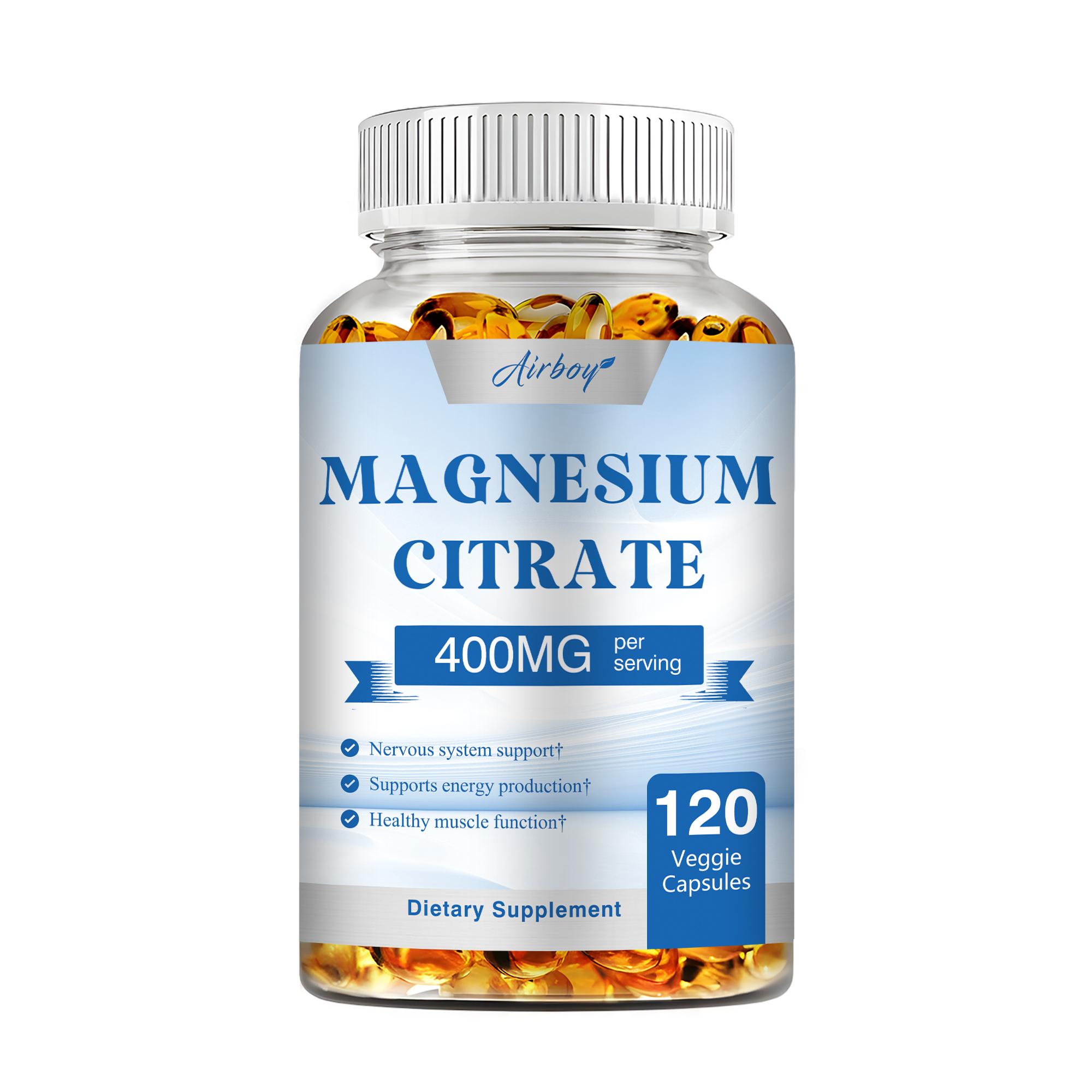 

Airboy Magnesium Citrate 400 mg, a high-efficiency elemental magnesium that supports heart and muscle health, is non-GMO. 120