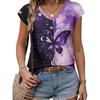 Summer Women's Casual Temperament Retro Printed Pattern V-neck Narrow Sleeved Shirt