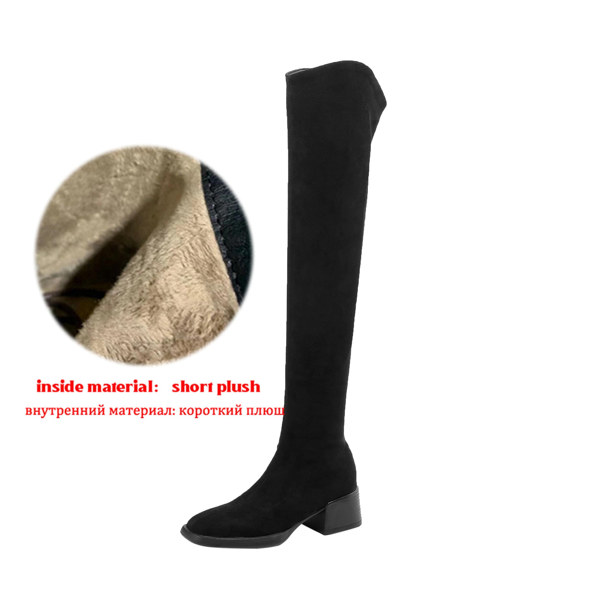 

Krazing Pot Flock Autumn Winter Shoes Med Heels Size 43 Over-the-knee Boots Beauty Lady Slip on Elastic Thigh High Boots 42
