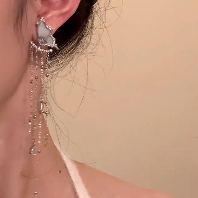 

Серьги-бабочки в виде перьев феи, длинные серьги-кисточки с жемчугом, аксессуары