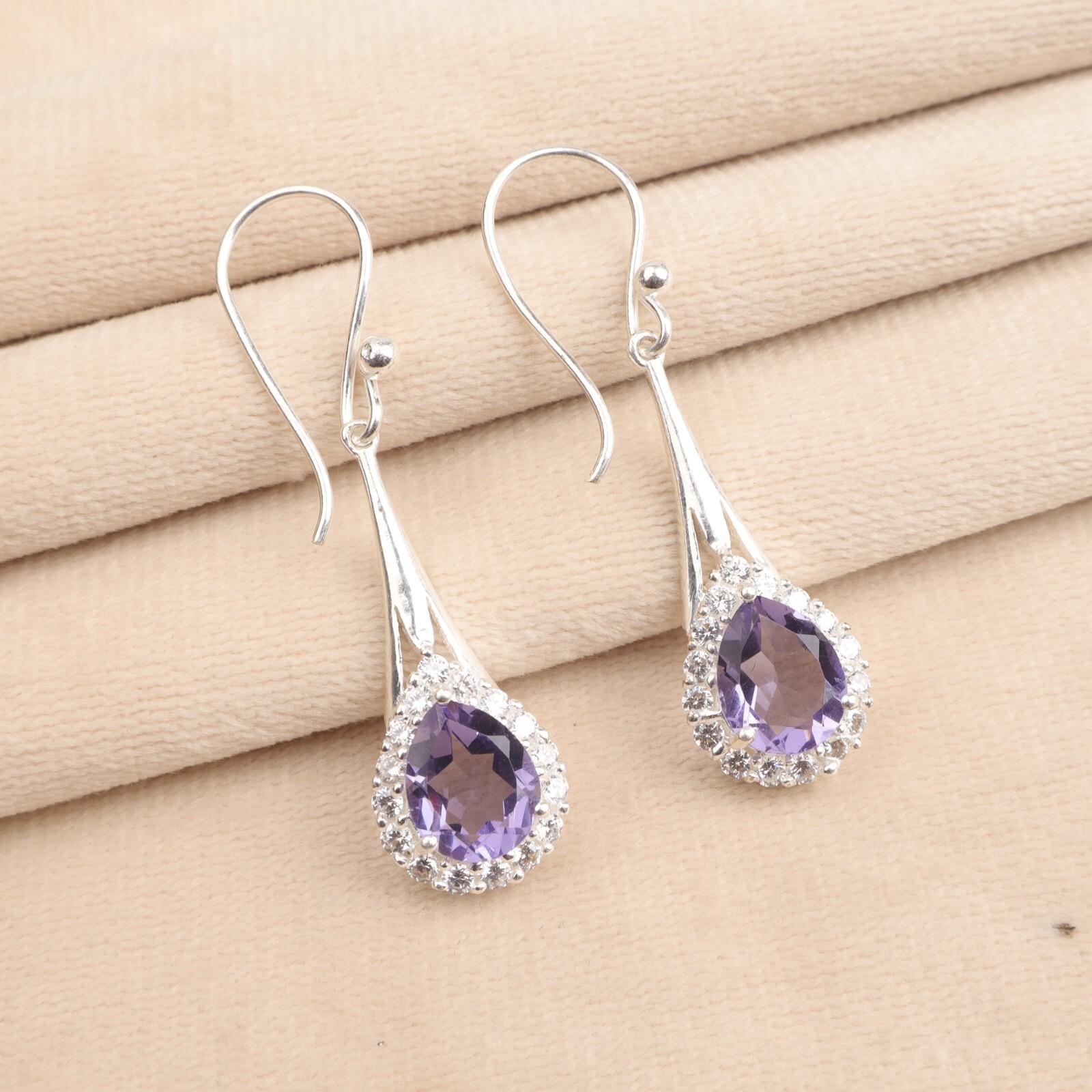 

Натуральный камень иолит, ювелирные изделия из стерлингового серебра 925 пробы, серьги-крючки с цирконом 1,86 CZE-7-4