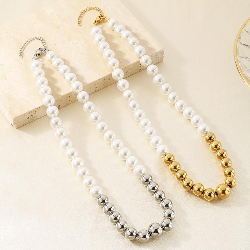 Luxurious Shell Pearl and Stainless Steel Beads Necklace Hip Hop Men's Women's Jewelry Bohemia Personalized Party Accessories