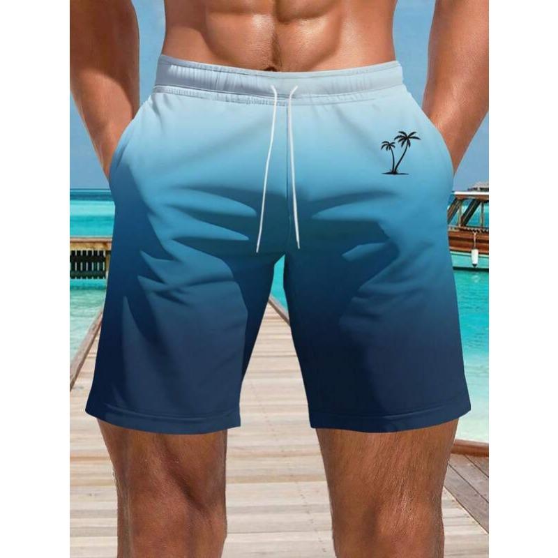 Men's Lemon Striped Print Board Shorts Quick Dry Beach Swim Trunks